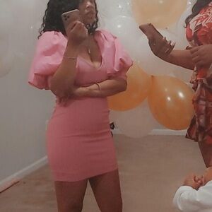 Monaco Pink Puff Sleeve Mini Dress